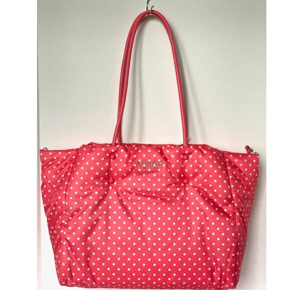 Kate Spade Everything Puffy Tote Dots Pink Nylon Leather Large Shoulder Bag - Picture 8 of 13